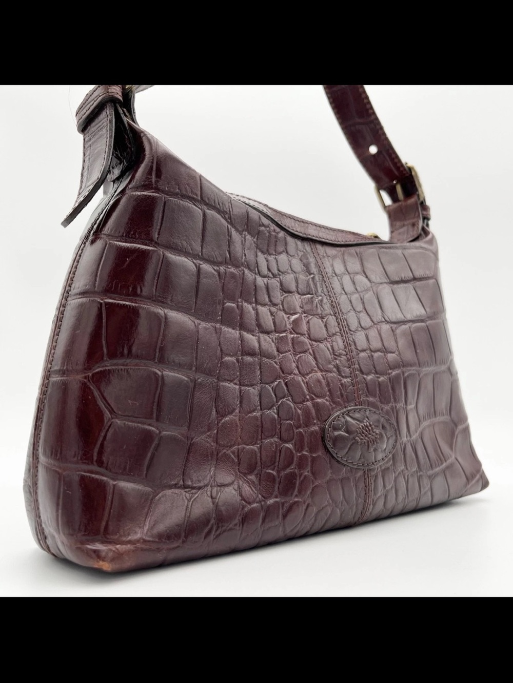 Mulberry Croc-Embossed Shoulder Bag in Burgundy